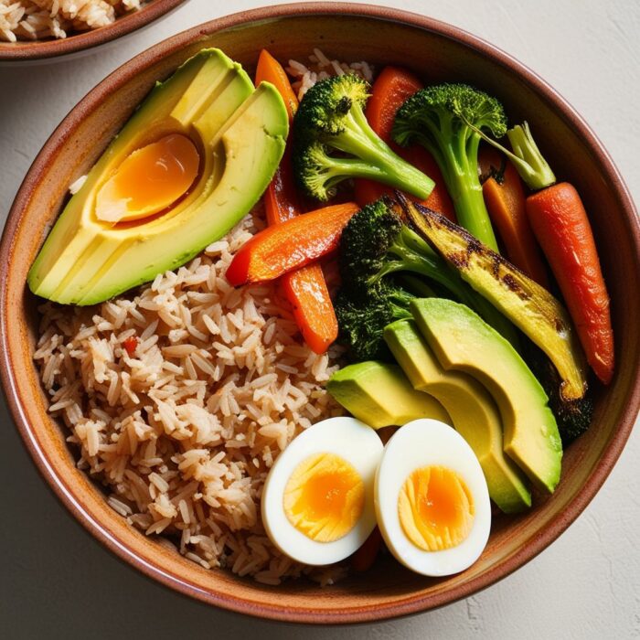 365 Yummy Days - Buddha bowl au riz complet, légumes rôtis, avocat et œuf dur