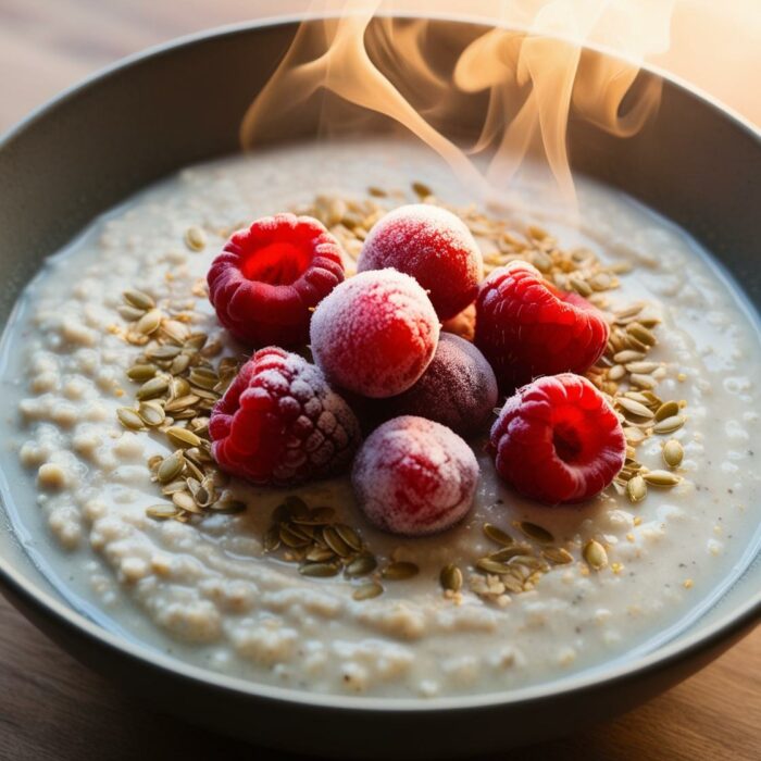 365 Yummy Days - Porridge au lait végétal, fruits rouges surgelés & graines de lin