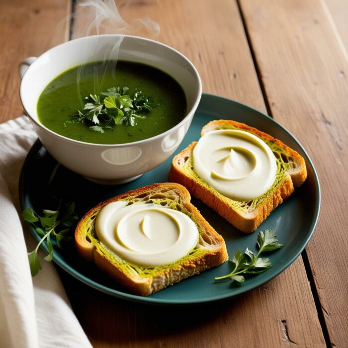 365 Yummy Days - Soupe de légumes verts & tartine de fromage frais